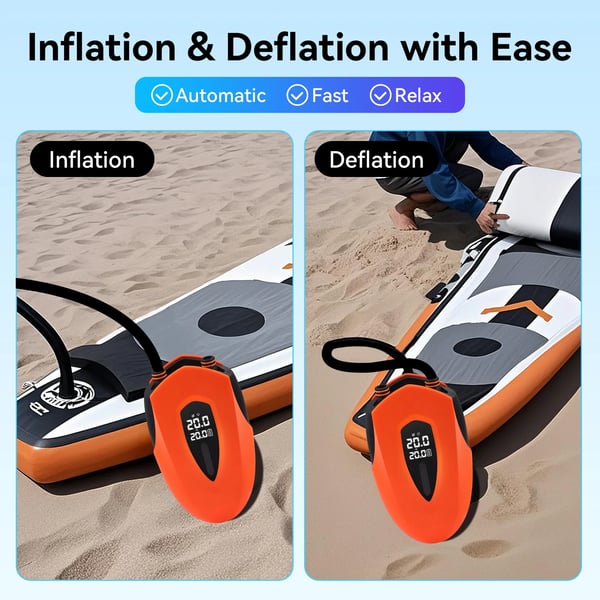 Elektrisk SUP-pumpe, 20 PSI, bærbar genopladelig,Appelsin
