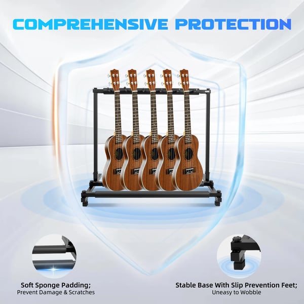 Guitar Stativ, Holder 5 Guitarer, Holdbar Design,sort