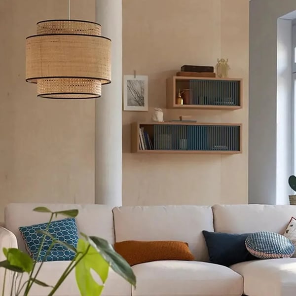 Pendellampe, Håndlavet Bambusdesign, E27 Pære Kompatibel,Ingen pære, 40CM