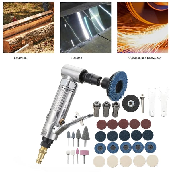 Trykluft vinkel slibemaskine, 20000 RPM høj hastighed, holdbar aluminiumlegering, 2.8 CFM luftforbrug, let 0.95 kg, alsidig til metal, træ, gummi