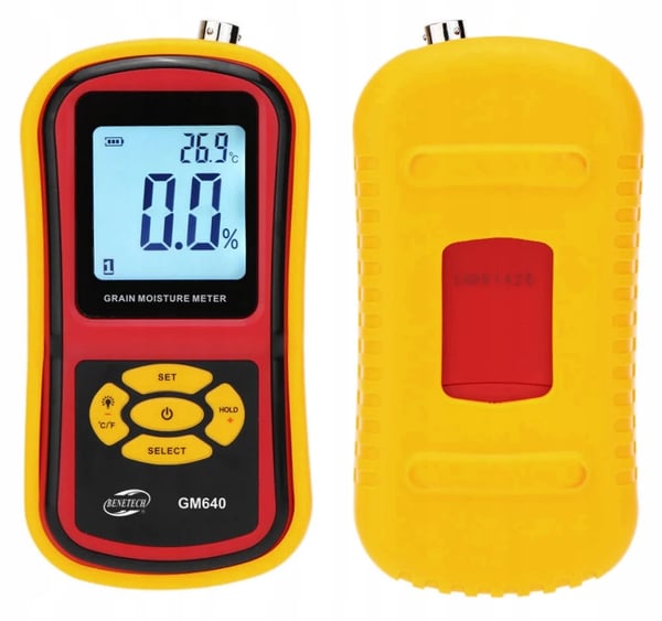 Kornfugtighedsmåler, Fugtighedsområde 5%-30%, Temperaturområde -10°C til 60°C, Digital LCD-skærm, 2-pins probe, Understøtter 8 kornsorter