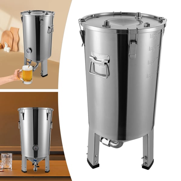 Fermenteringstank, 304 rustfrit stål, 7,04 gallons kapacitet,Sølv