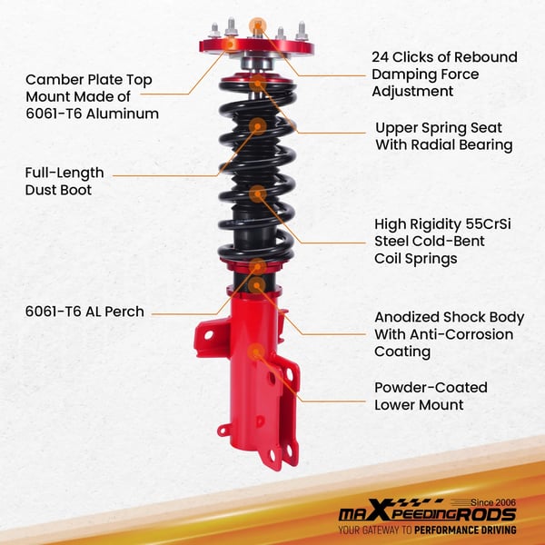 Coilover affjedringskit, 24 niveauer rebound dæmpning, kompatibel med Ford Mustang S-197 2005-2014