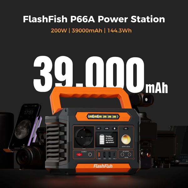 Bærbar Strømstation, 288Wh Kapacitet, Flere Opladningsmuligheder,Flashfish P66A