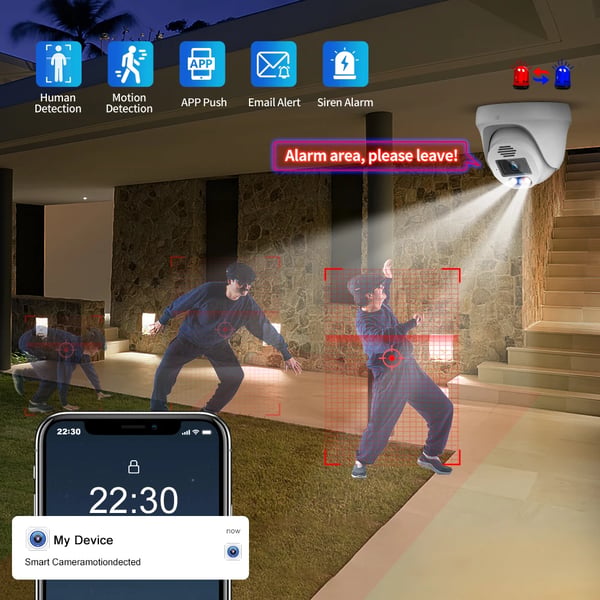 CCTV Kamera, 8MP, H.265 Kompression, To-vejs Lyd, Nattesyn, POE Funktionalitet