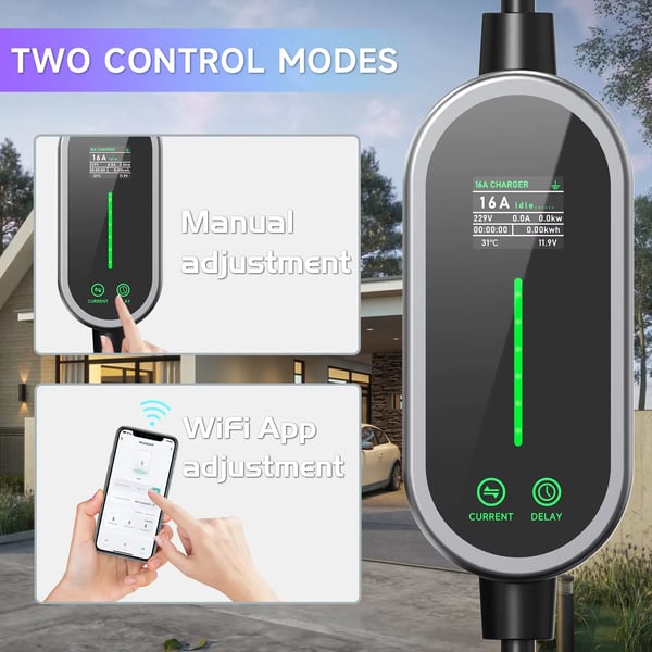 Bærbar EV-lader, Smart App Kontrol, Justerbar Lade Strøm,Type2 5M, TYPE2