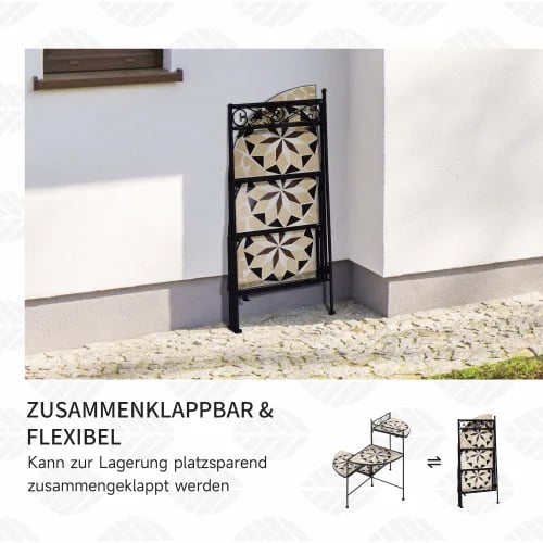 Blomstetrappe, Metalramme, 64L x 64B x 72H cm, Maksimal belastning 15 kg, 4 hylder, Sammenklappeligt design