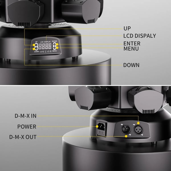 Bevægelseshoved Scene Lys, RGBW Effekter, DMX Kontrol,EU stik, sort