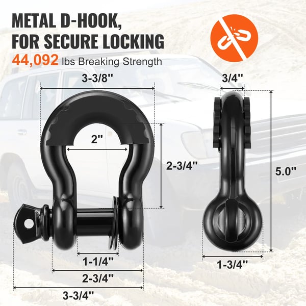 Off-Road Recovery Kit, 3 i x 30 ft Vinsjrem, 30.000 lbs Brudstyrke, 2 D-Ring Krogskruer,5 varer 17.86 lbs