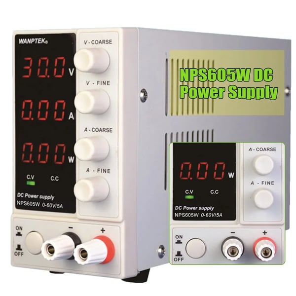 Laboratorie Strømforsyning, Indgangsspænding 220V/50Hz, Udgangseffekt 300W, Udgangsspændingsområde 0-60V, Udgangsstrømsområde 0-5A, Vægt Ca. 1615g