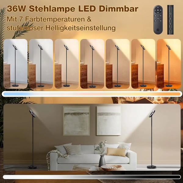 Gulvlampe, Dæmpbar, Fjernbetjening,sort