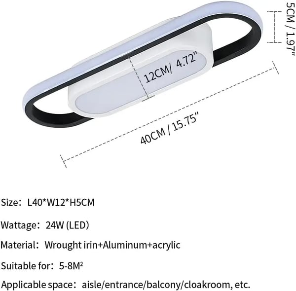 LED-kattovalaisin, moderni muotoilu, energiatehokas,musta, Kylmä valkoinen, L