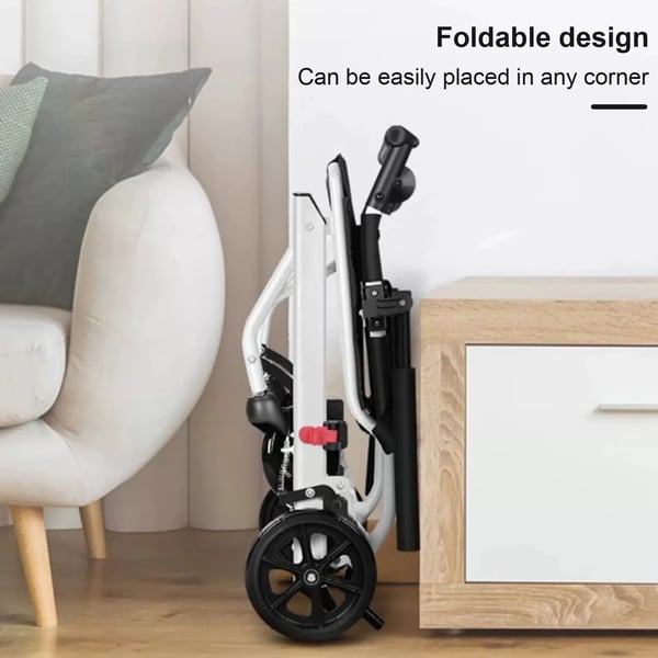 Fällbar rullstol, lättviktig, ergonomisk design, justerbart säkerhetsbälte,Vit