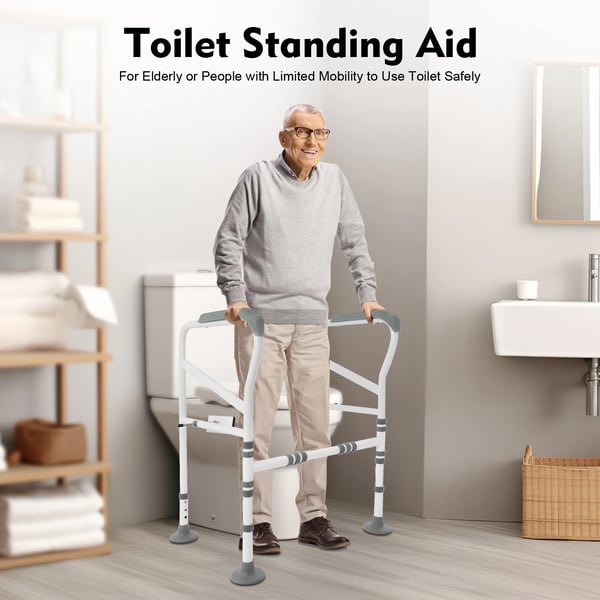 Toilet Sikkerhedsramme, Justerbar Højde 68,5-73,5 cm, Belastningskapacitet 150 kg, Armlænslængde 48 cm, Forreste Stang 25-30 cm Justerbar