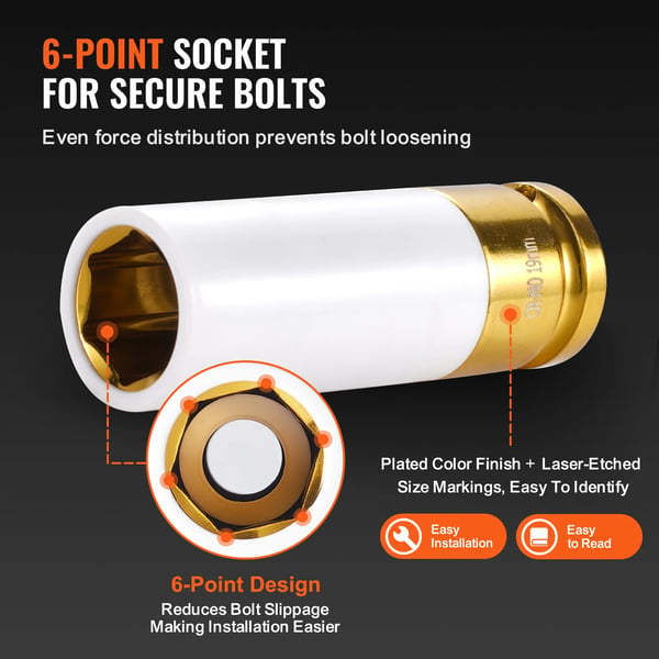 Impact Socket Set, 8-delt dyb design, Cr-Mo konstruktion,6Punkt 8Styk
