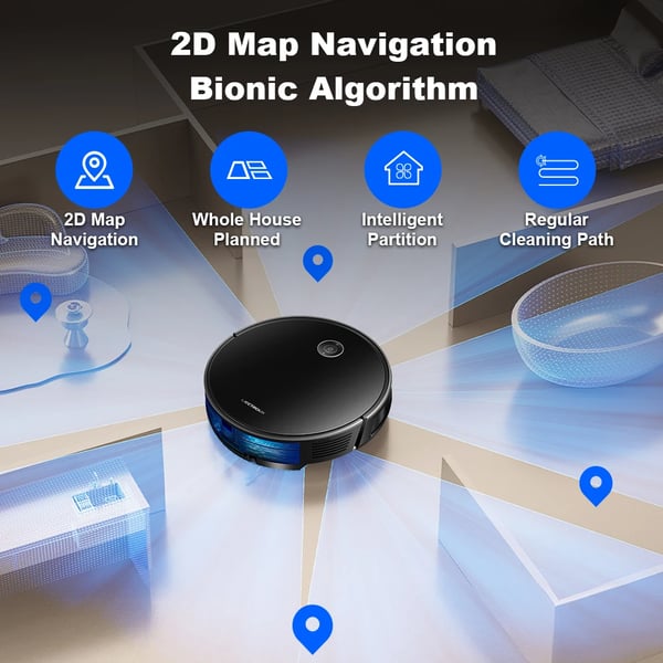 Robotstøvsuger, Smart Navigation, Kraftig Sugeevne 6000Pa,sort