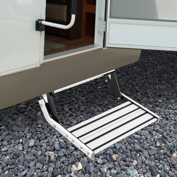 Manual RV-trin, robust aluminiumkonstruktion, skridsikker design,Sølv