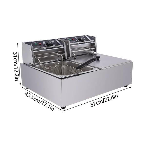 Kommersiel elektrisk frituregryde, 1,59 gal kapacitet, dobbelt gryder, 220V indgang, justerbar temperatur 140-392℉, rustfrit stål konstruktion