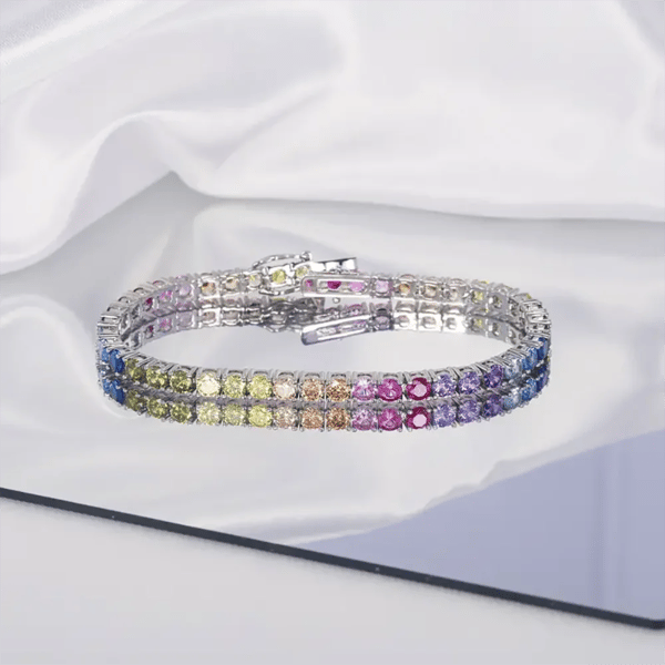 925 Sterling Sølv Armbånd, Zirkon, Hypoallergenisk, Klassisk Stil,Farverig, 20cm