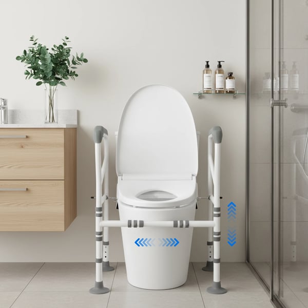 Toilet Støtte Ramme, Justerbar Højde 27-29 tommer, Belastningskapacitet 150 kg, Skridsikre Armlæn, Kulstofstål Konstruktion, Bruger-venligt Design