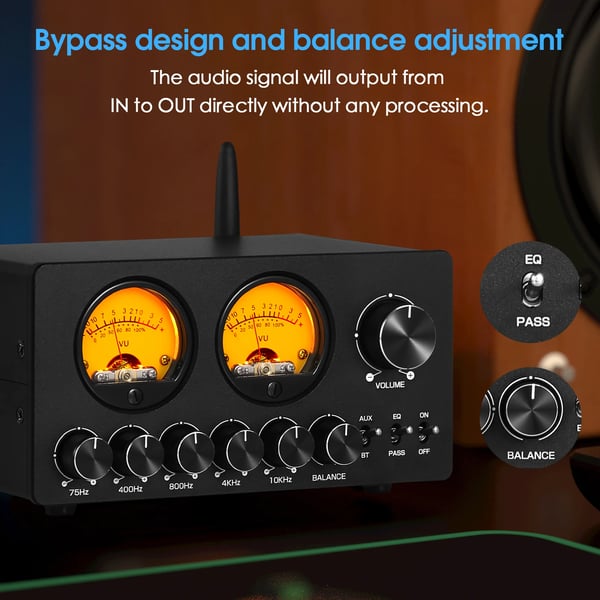 Lyd Equalizer, 5-bånds Equalizer, Dual VU Målere, 3,5 mm AUX og RCA Indgange, Kompakt Design, CE Certificeret