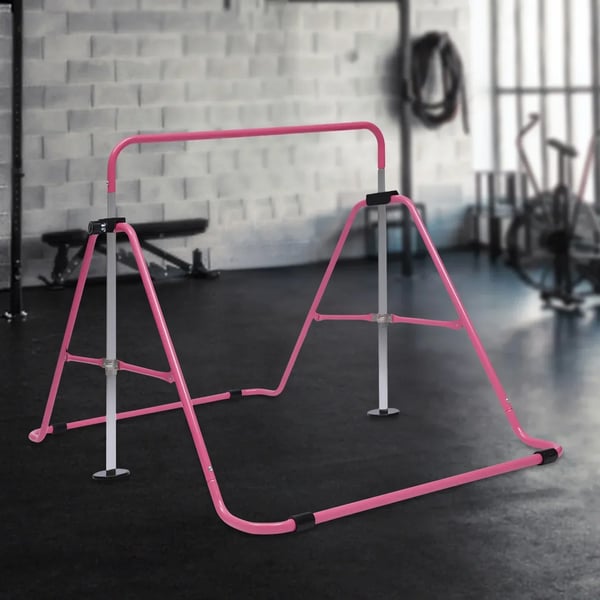 Gymnastiktræningsstang, Holdbar stål, Sammenklappeligt design,Pink