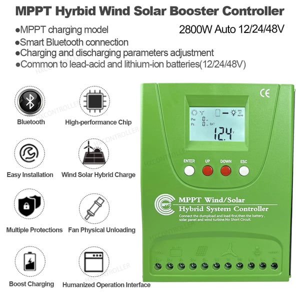 Tuulivoima Aurinko Lataussäädin, MPPT, Sisäänrakennettu Bluetooth, Wind16KW Solar12KW, Auto 24V 48V, Bluetoothin kanssa