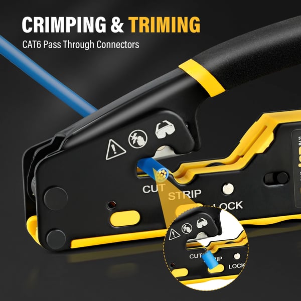 RJ45 Crimpværktøjssæt, Alsidigt Ethernet Crimpning, Fuldstændigt Værktøjssæt,Gul