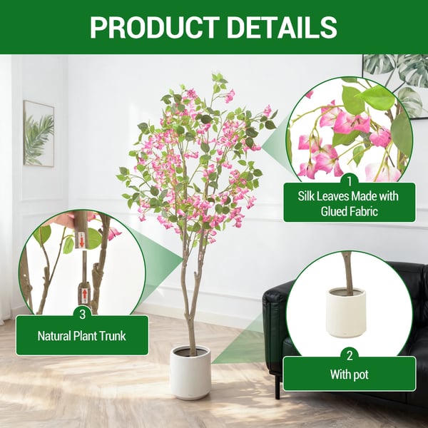 Kunstig Bougainvillea Træ, Elegant Indendørs og Udendørs Dekor, Vedligeholdelsesfri,150cm