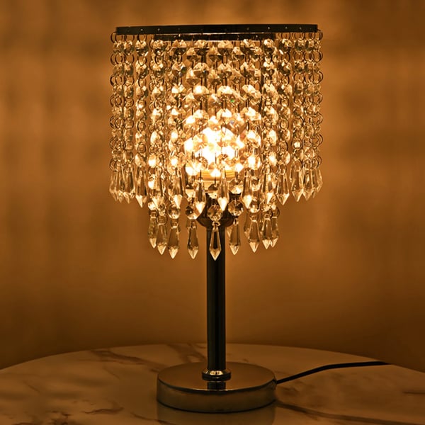 Krystal Bordlampe, Blød Øjenbeskyttelse, Elegant Design,Sølv, Elfenben, HVID