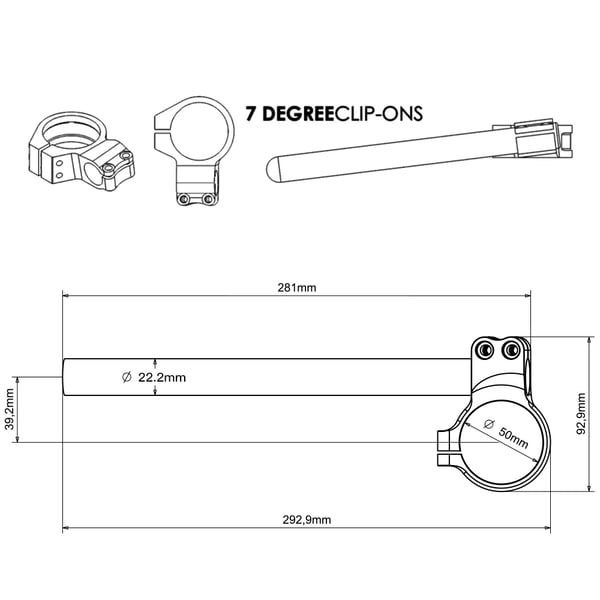 Clip-On Styret, Universel Pasform til 50mm Gaffel, 7° Justerbar Vinkel,sort