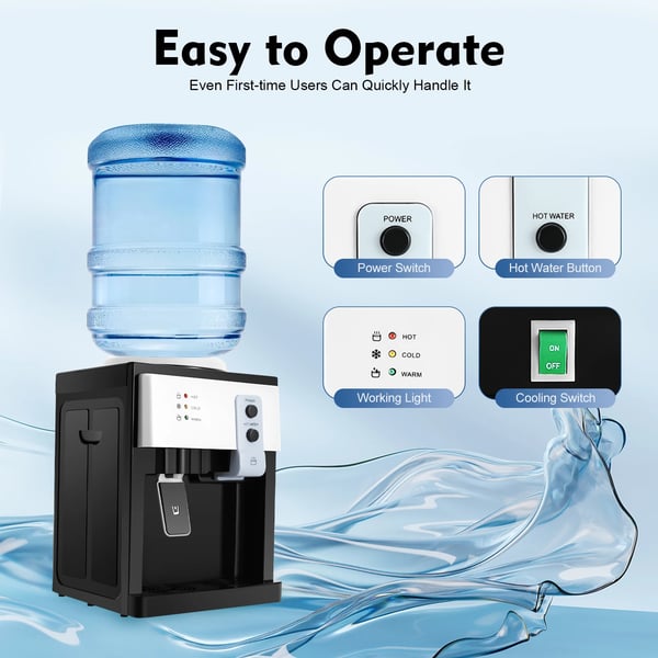 Vandkøler Dispenser, Indgangseffekt 575W, Opvarmningskapacitet 500W, Kølekapacitet 75W, Kompatibel med 1,1-4,9 gal Flasker