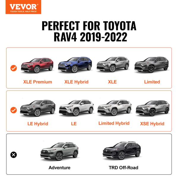 Tagbøjler, 72 kg belastning, passer til Toyota RAV4 2019-2023, letvægts aluminium, 4 kg vægt, 2 stk.