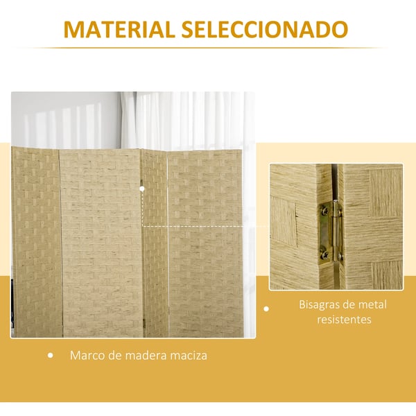 Rumsavdelare, 4-panelersdesign, naturliga material,Brun