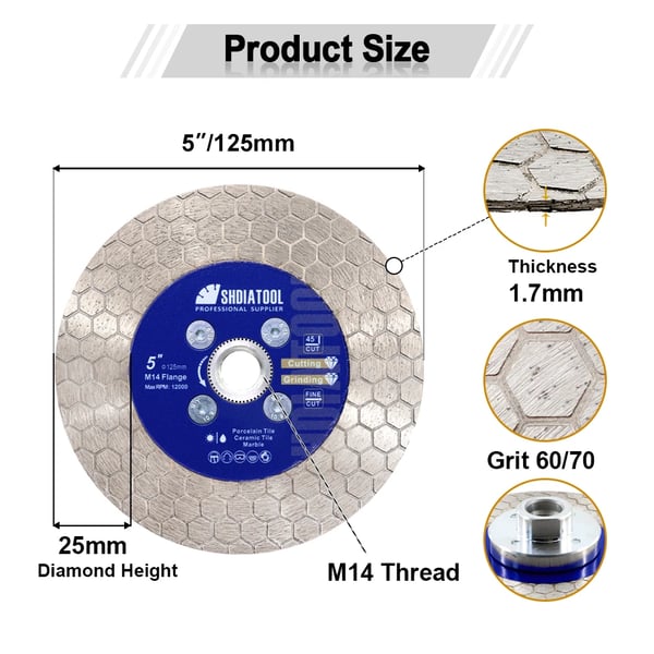 Diamantskæreskive, 125 mm diameter, M14 flangetilslutning, 2 stk,2Stk