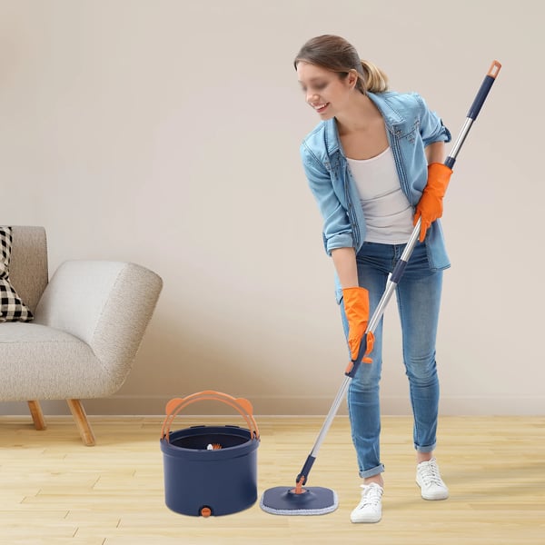 Spin Mop, 360° Rotation, Effektivt Rengøringssystem,Blå