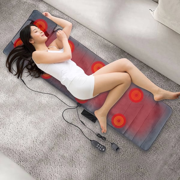 Elektrisk massageunderlag, aftageligt pude, multi-mode vibration,Grå, EU-stik