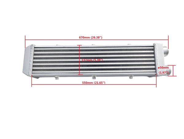 Aluminium Intercooler, 550x140x80 mm kerne størrelse, universel pasform, effektiv Delta-fin design