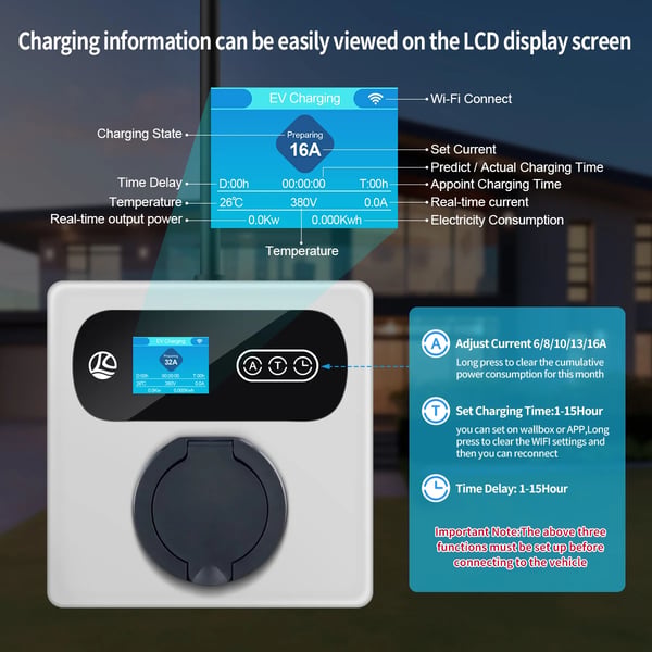 EV-lader, Mobil vægbox, App-kontrollerede funktioner,TYPE2, 11KW