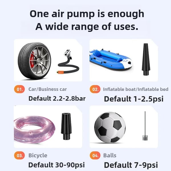 Dækpumpe, Genopladelig, Automatisk Afbrydelse,Trådløs, Batteridrevet