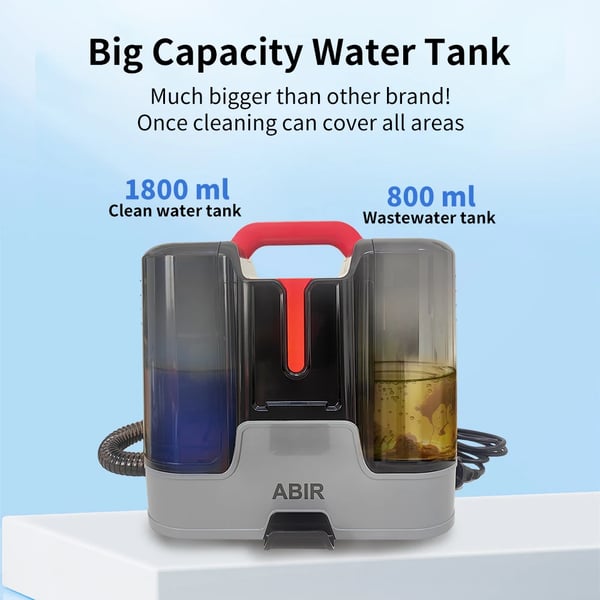 Håndholdt tæpperenser, 450W effekt, 15Kpa sugeevne, 1800ml rent vandtank, 800ml spildevandtank, våd- og tørfunktionalitet