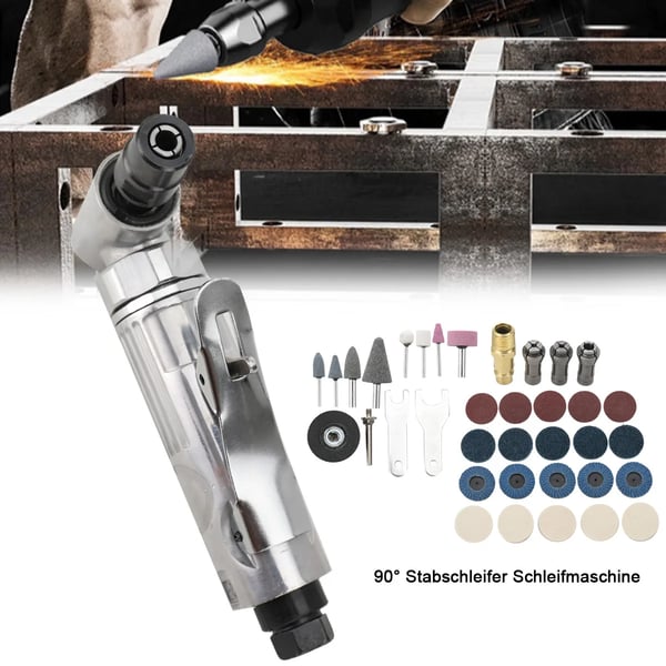Trykluft vinkel slibemaskine, 20000 RPM høj hastighed, holdbar aluminiumlegering, 2.8 CFM luftforbrug, let 0.95 kg, alsidig til metal, træ, gummi