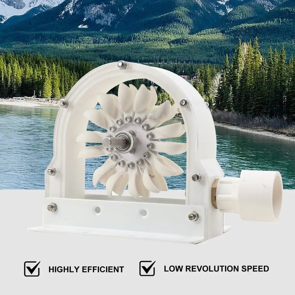 Vandkraftgenerator, 100-300 W effekt, 500-4000 omdr./min hastighedsområde, vandtryk 0,5-2 MPa, holdbart PP-materiale, elegant akryl-design