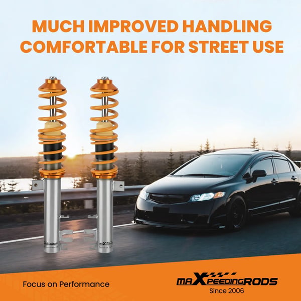 Coilovers, Justerbar Højde 30-65mm, Fjedersats Foran 7kg/mm, Fjedersats Bag 2.5kg/mm, Samlet Længde Foran 360-530mm, Samlet Længde Bag 265-365mm