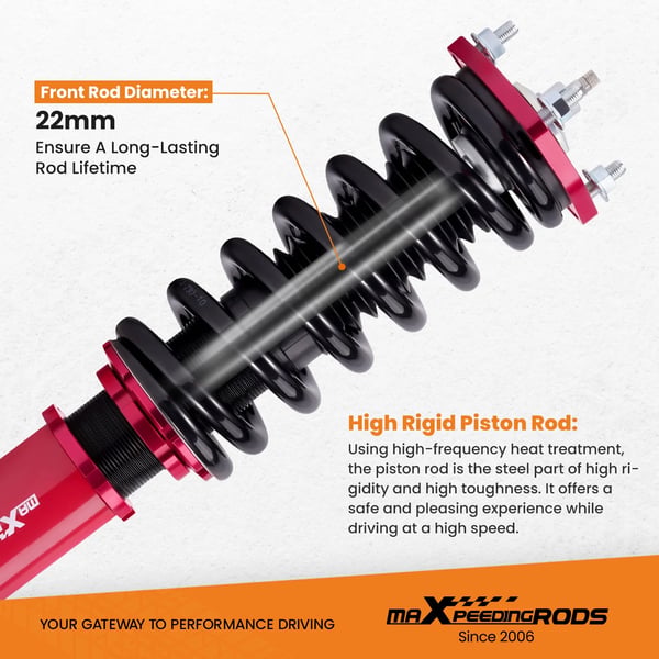 Coilover Kit, Justerbar Højde, 24 Veje Justerbar Dæmper, Foran Fjedersats 12 kg/mm, Bag Fjedersats 10 kg/mm, Passer til Lexus IS300 2001-2005