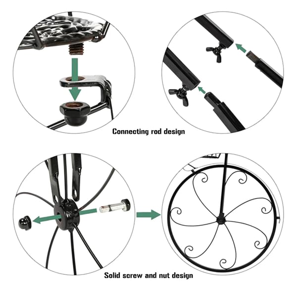 Cykelplanteholder, 3-lags design, smedet jernkonstruktion,Sort