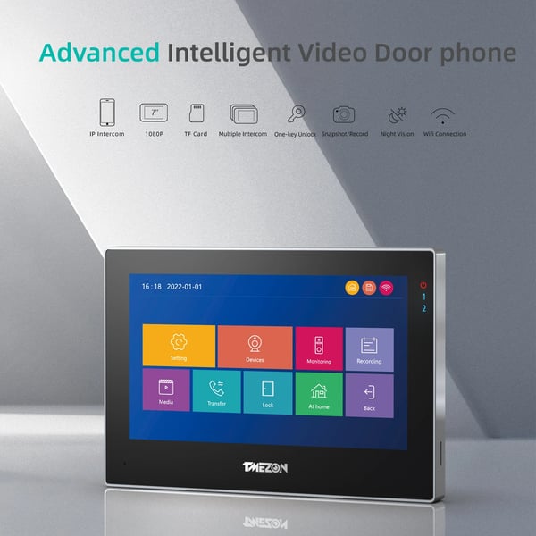 Video dørtelefon, WiFi-forbindelse, 1080P touchscreen monitor