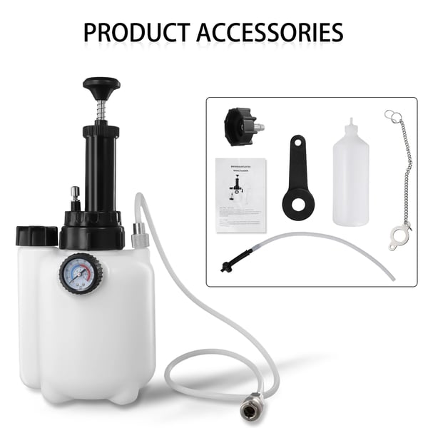 Manuel Bremse Bleeder Kit, 3 liter kapacitet, 1 liter sugetank, kompatibel med europæiske biler, standardadapter E20, 1000 ml opsamlingsflaske