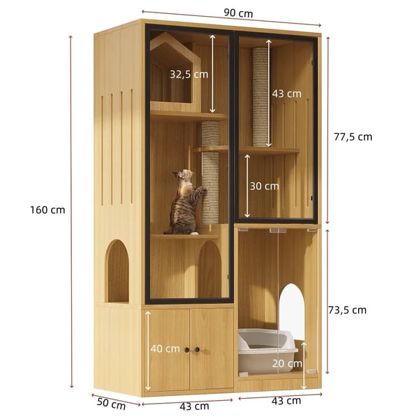 Katte Skab, Lugt Isolering, Nem Vedligeholdelse,Ahorn+MDF+Glas