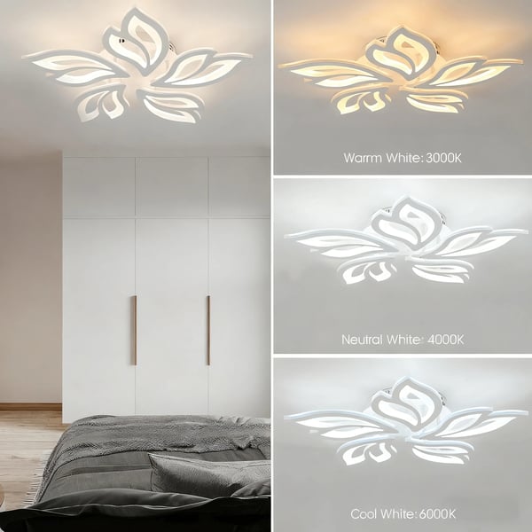 Loftlampe, Blomsterdesign, Fjernbetjening og APP Kontrol,ændrebar, 60x60x9.5cm, HVID